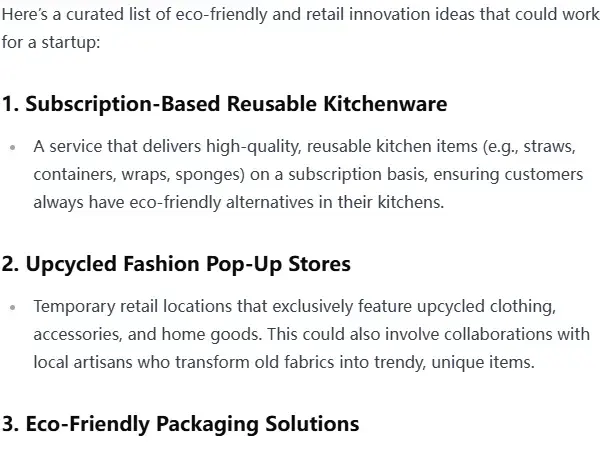 Business Idea Example Using Generate Ideas with AI Free