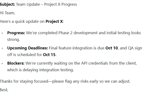 Team Update Email