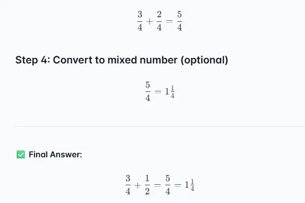 Simplify Fractions Like 3/4 + 1/2