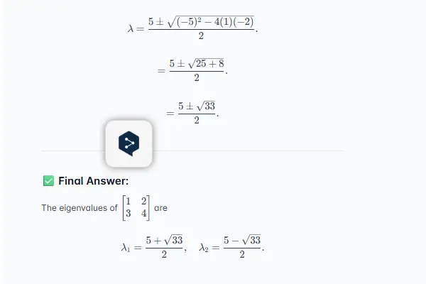 Example 2: Eigenvalues for a 2x2 Matrix