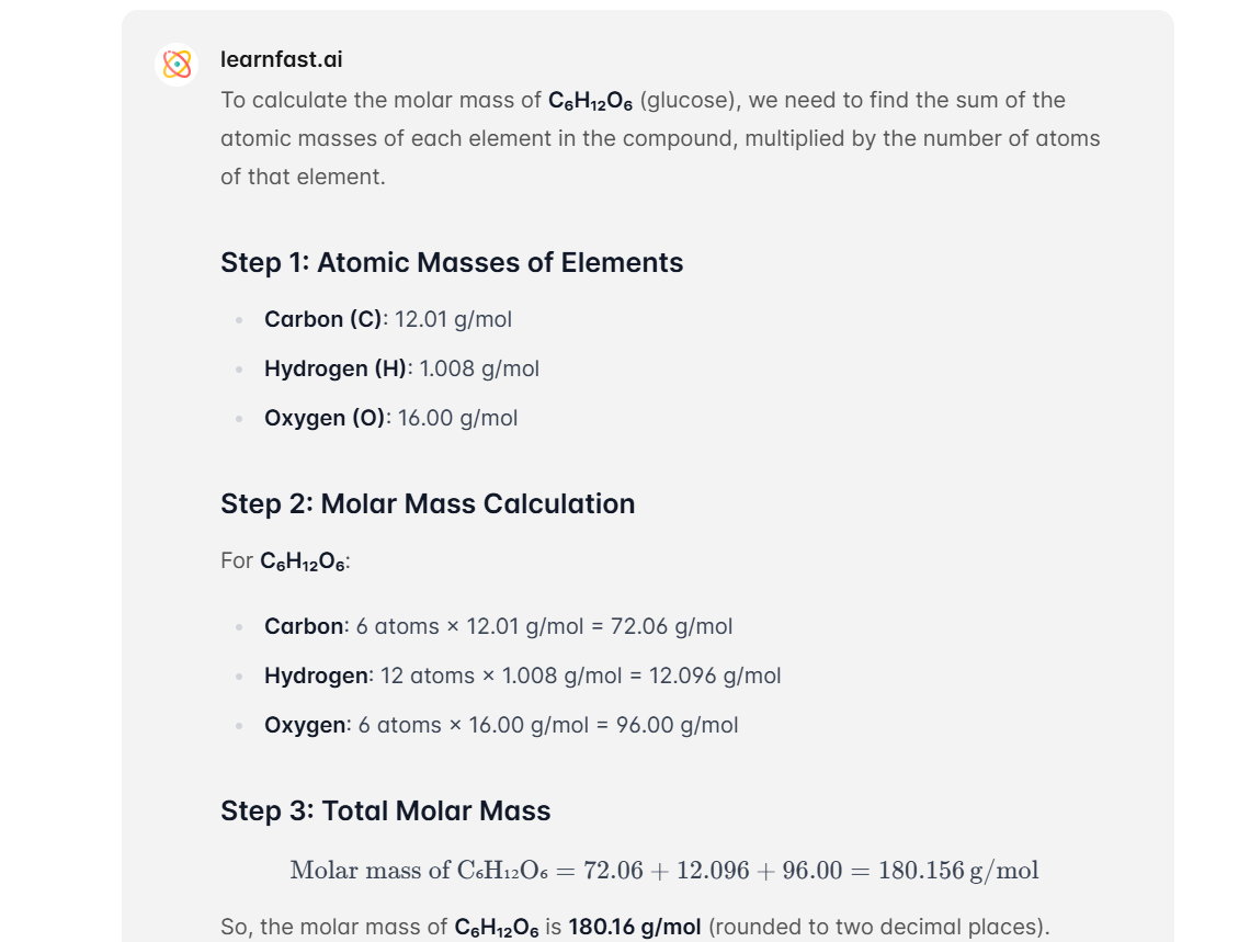 Calculate Molar Mass: C₆H₁₂O₆