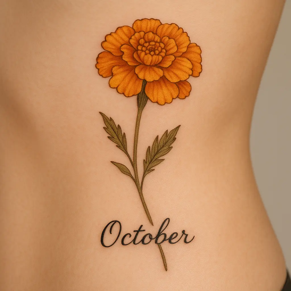 October Birth Flower Tattoo - Marigold