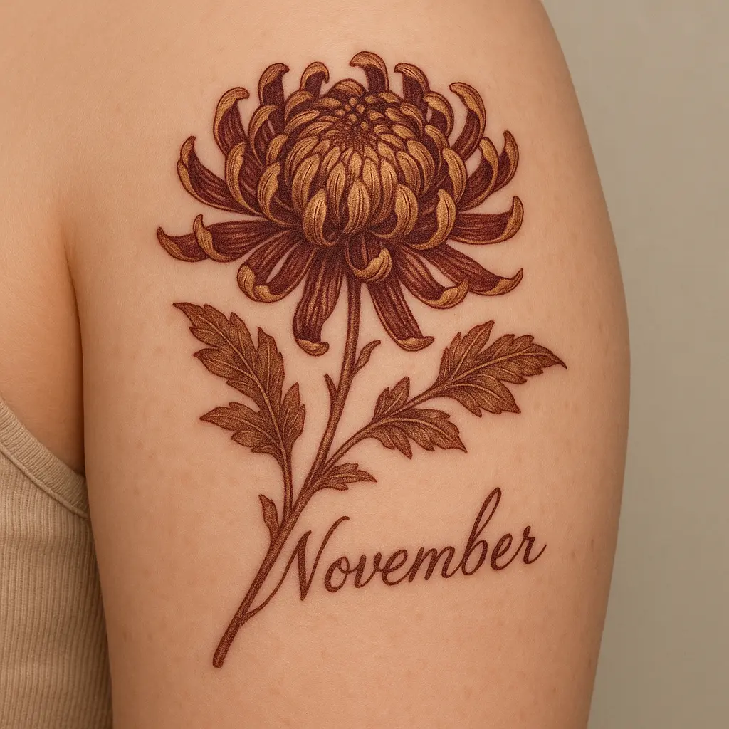 November Birth Flower Tattoo - Chrysanthemum