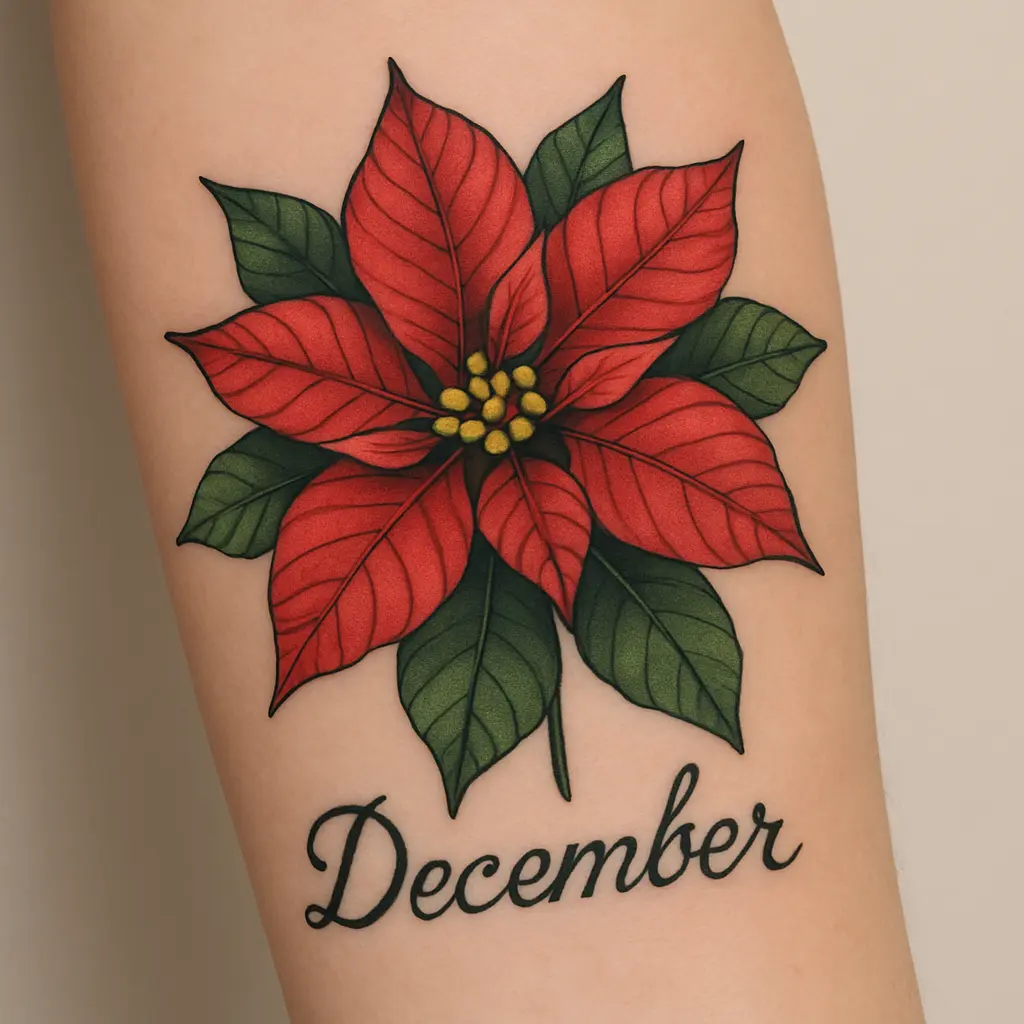 December Birth Flower Tattoo – Poinsettia
