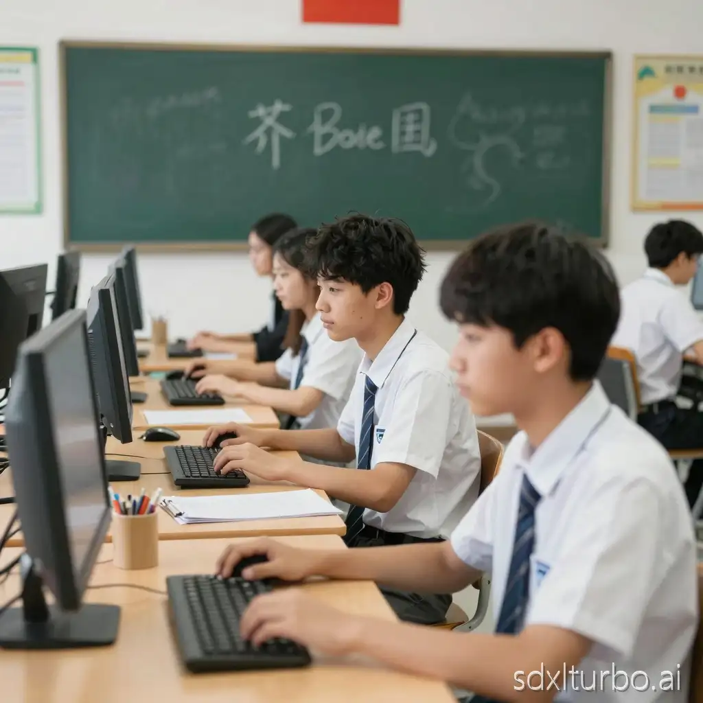 Generate a picture of 'students in a computer classroom'.