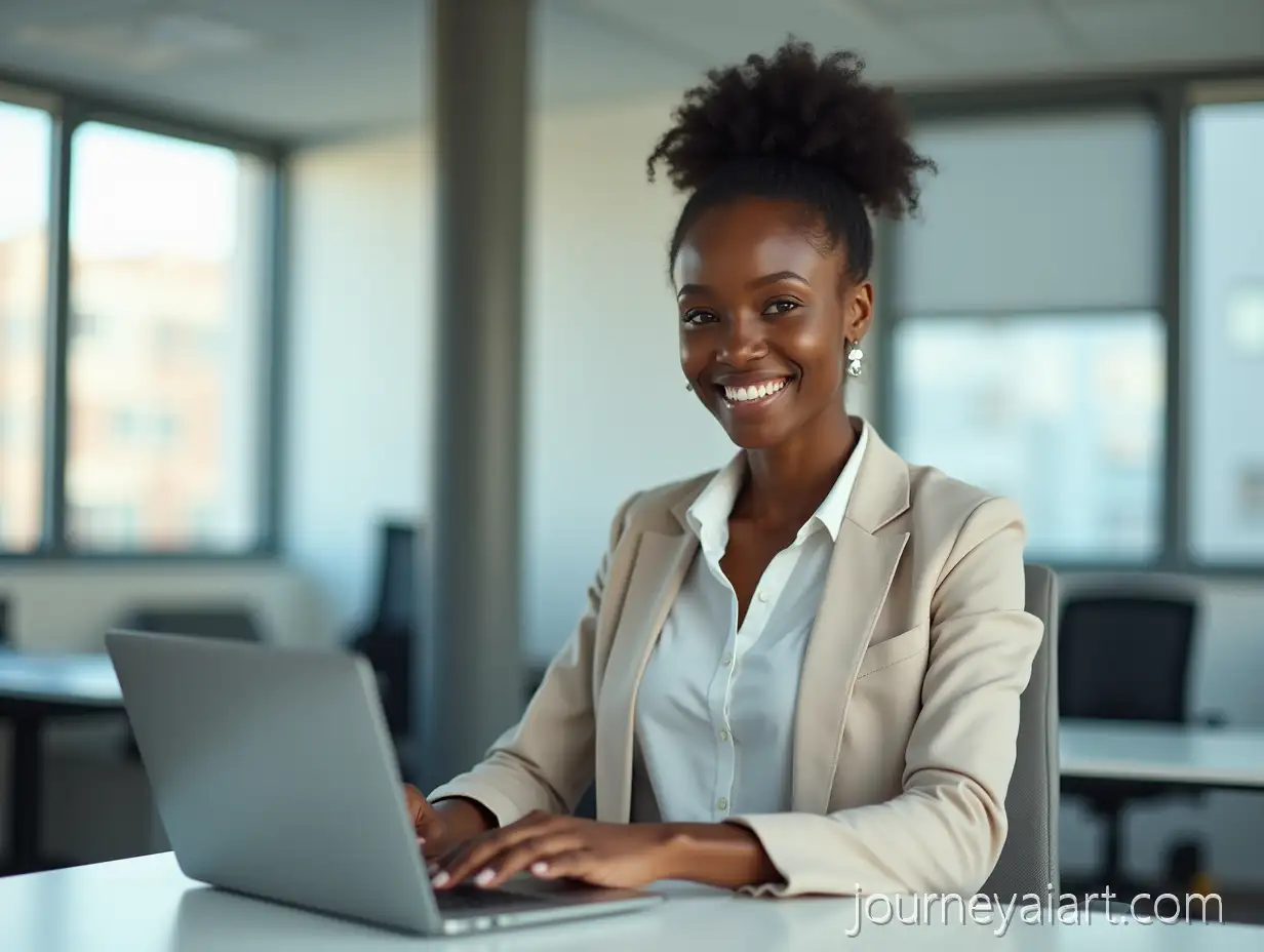 African-Businesswoman-Working-on-LaptopAfrican-Businesswoman-at-Desk-in-Modern-Office-Desk