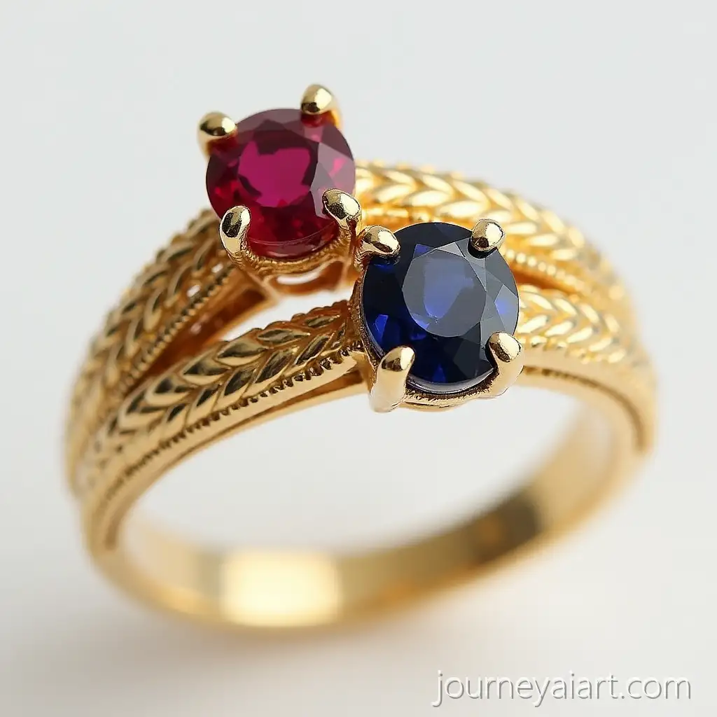 18K-Yellow-Gold-Double-Stone-Mens-Ring-with-Ruby-and-Sapphire-in-Prong-Setting