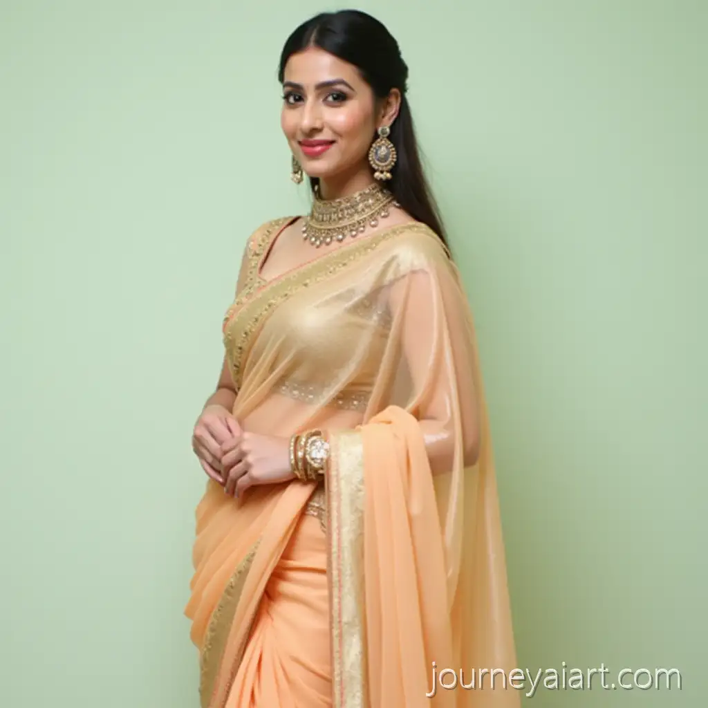 Elegant-Indian-Woman-in-Sheer-Saree-Against-Pastel-Background