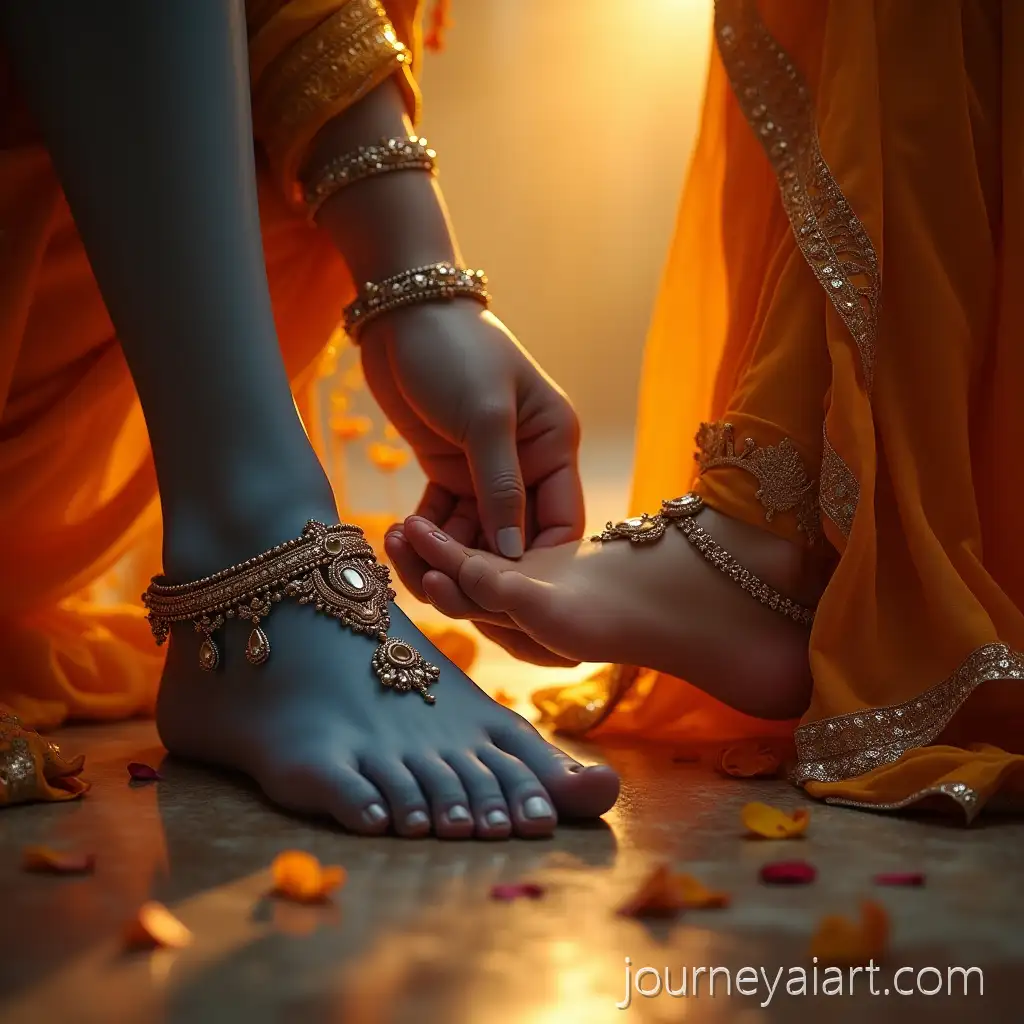 Devotional-Scene-of-Lord-Krishna-andKrishna-Radha-Devotional-Feet-Radhas-Feet-with-Elegant-Jewelry-and-Romantic-Gesture