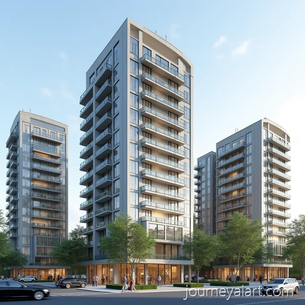 Urban-StreetBuildings-with-Balconies-and-Trees-with-MultiStory-Buildings-Trees-and-Cars