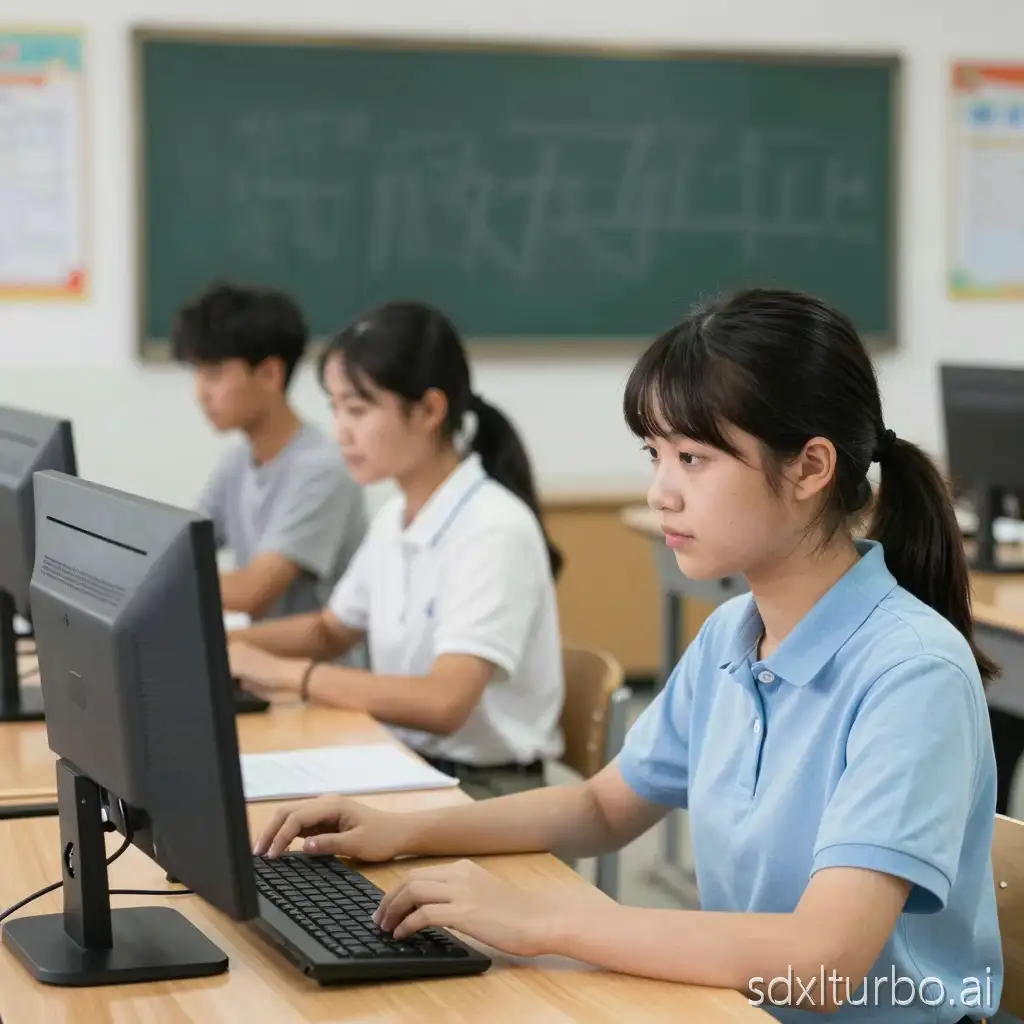 Generate a picture of 'students in a computer classroom taking a lesson'