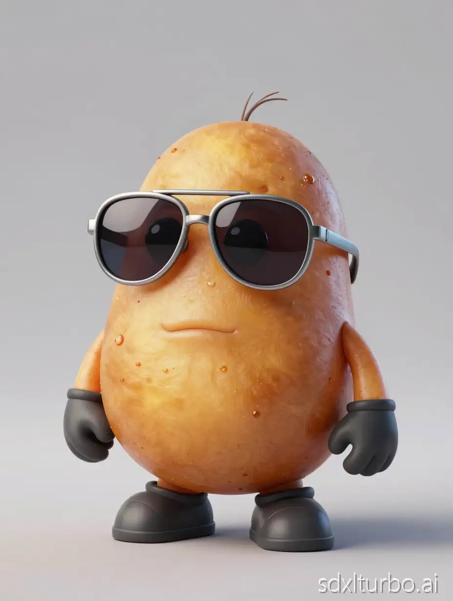 A cute potato mascot. Look a bit like a funny monster.
The Object is cool, modern and a rastafari.
The potato wears pilot sunglasses.