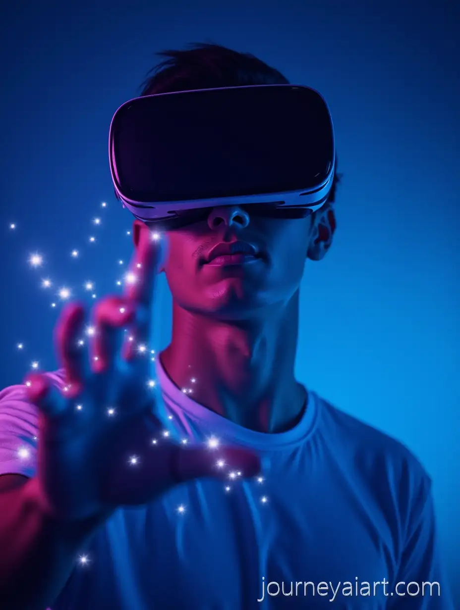 Young-Man-Experiencing-Futuristic-Virtual-Reality-Interface-with-Neon-Lighting
