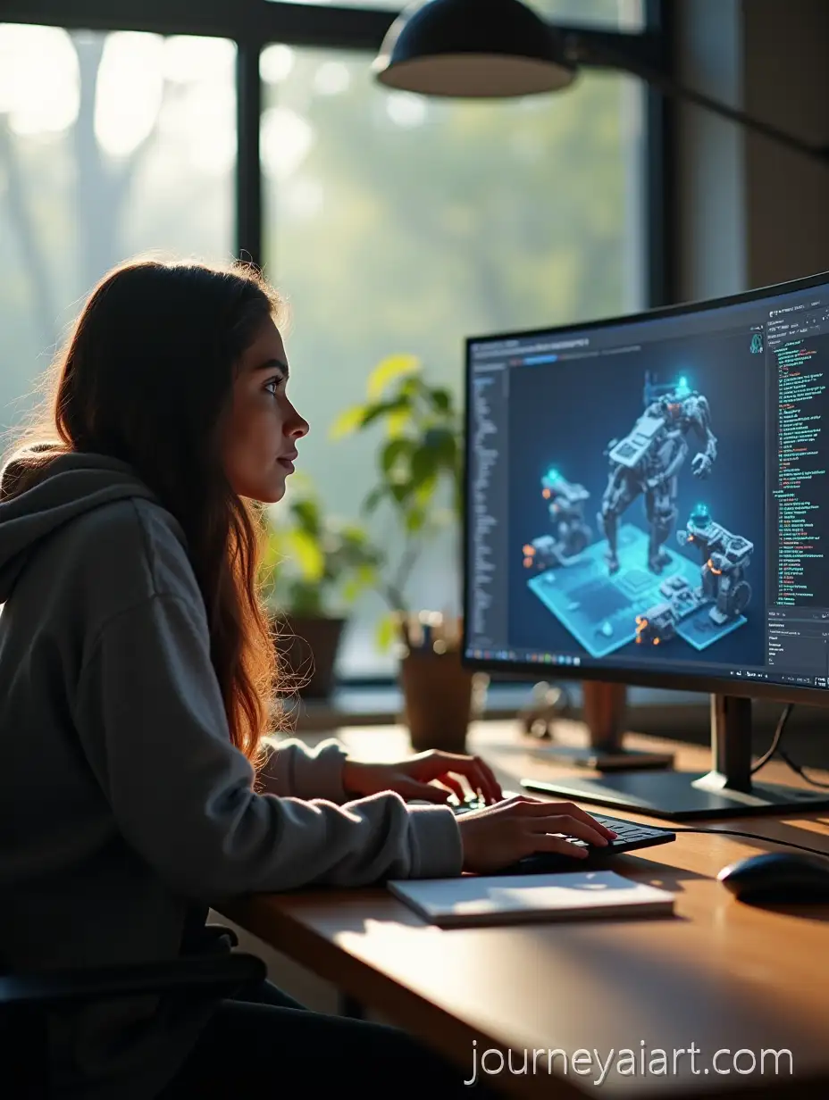 UltraRealistic-Indian-Female-College-Student-Studying-Game-Development-in-Modern-Tech-Workspace