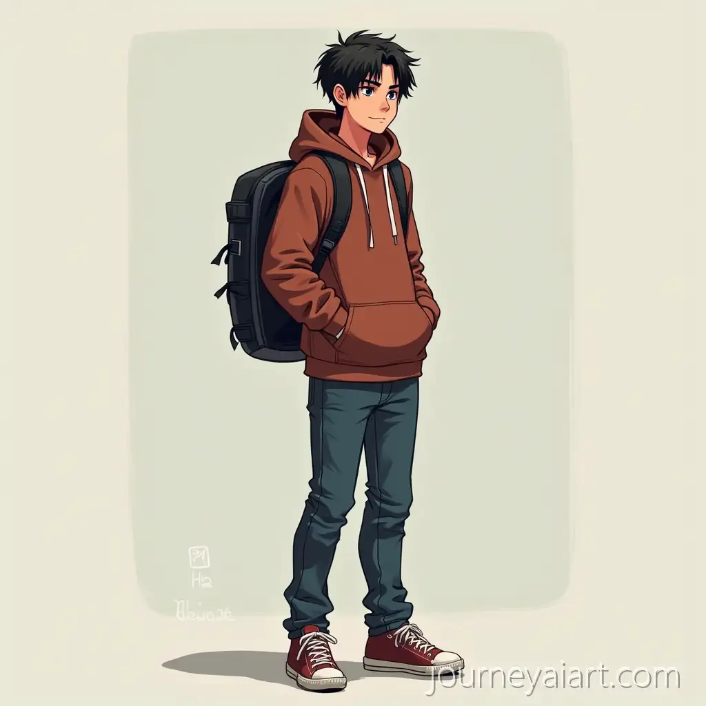 Calm-Senior-Student-with-Headphones-and-Backpack-Explaining-Technology