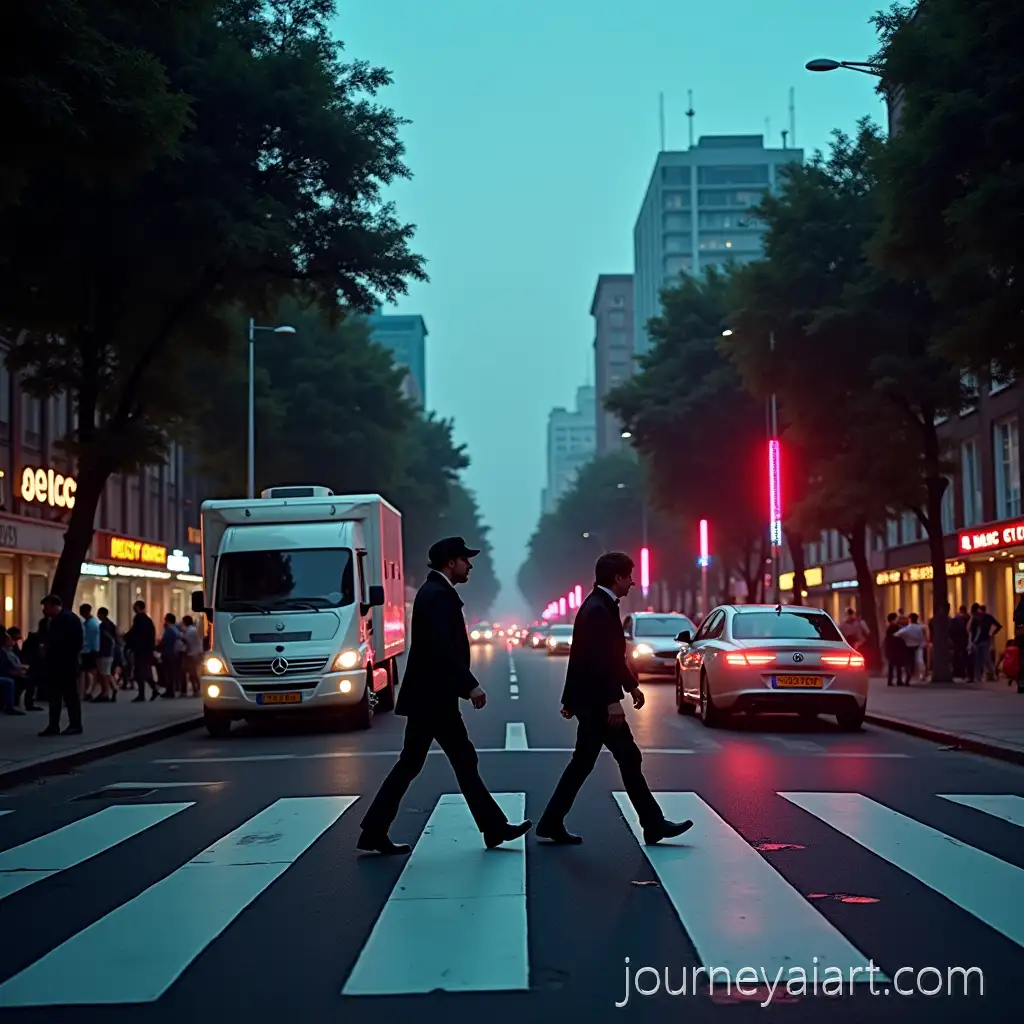 Cyberpunk-Beatles-CrossroadCyberpunk-BeatlesInspired-Crossing-Near-Abbey-Road-Studios-with-Neon-Cars