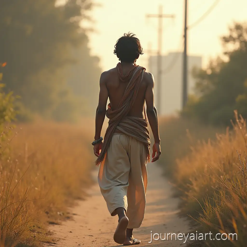 Indian-Young-Man-Walking-on-a-Path-in-Natural-Setting