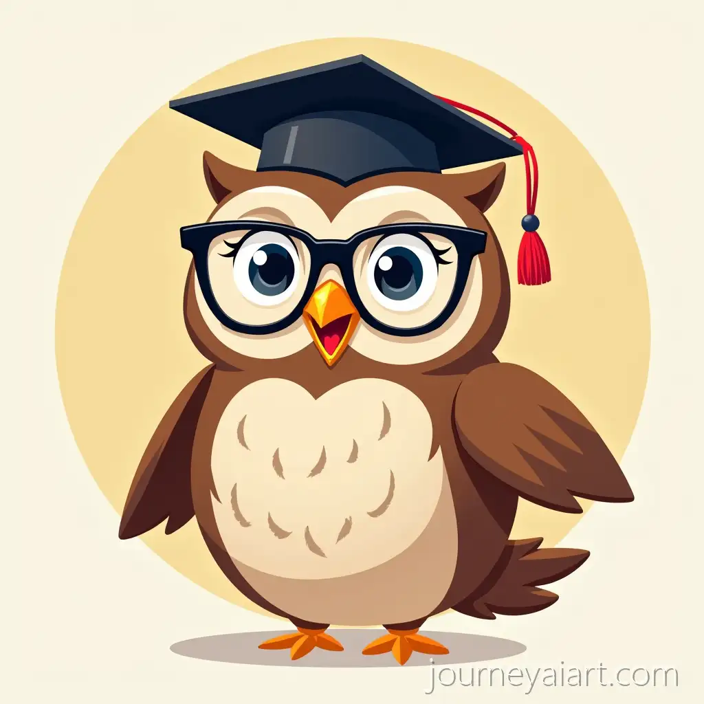 Cheerful-Owl-Mascot-with-Modern-Design-Wearing-Graduation-Hat-and-Glasses