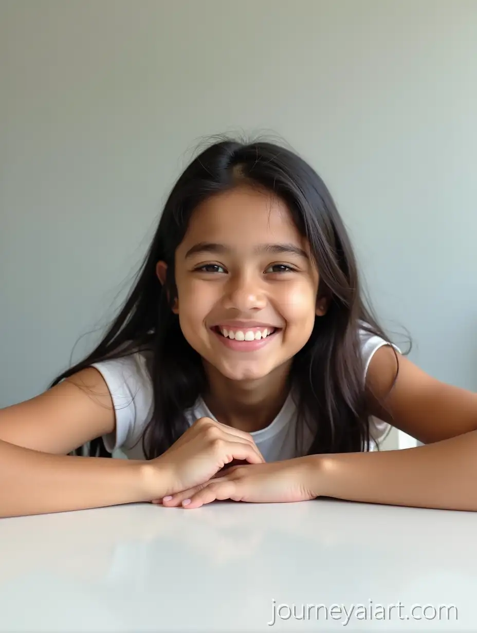 Smiling-Nepali-School-Girl-Leaning-on-Desk-in-Warm-Pose