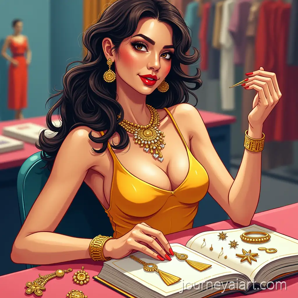 Jewelry-Model-Showcasing-Vivid-Fashion-in-a-Chic-Studio-Setting