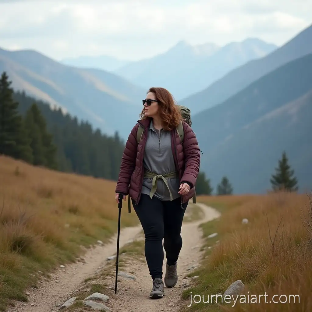 Curvy-PlusSize-Woman-Hiking-Alone-in-Rugged-Mountain-Terrain