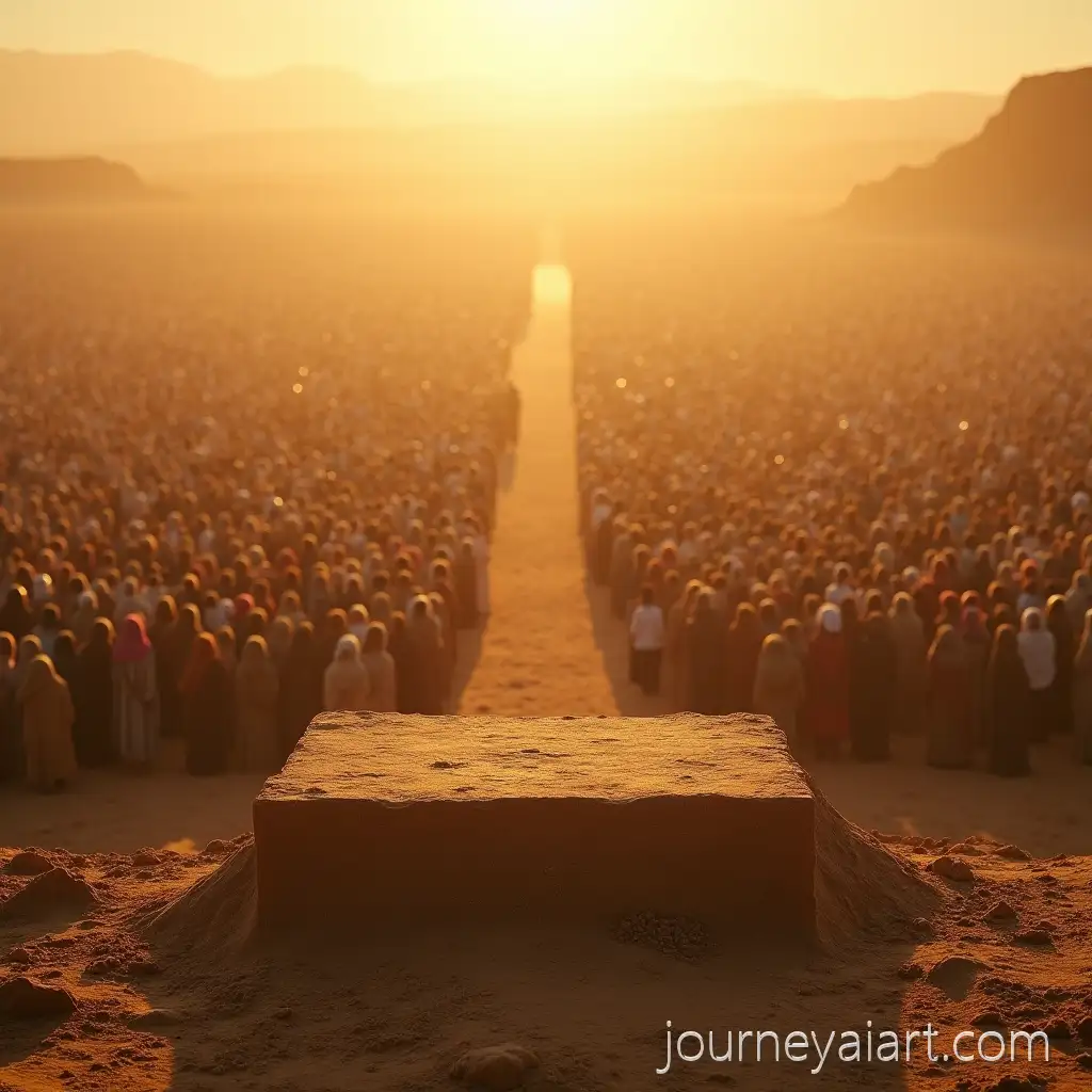 Dramatic-Desert-Landscape-of-Judea-at-Sunset-with-Crowd-Awaiting-a-Speaker