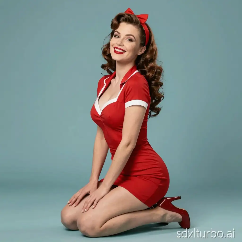 VINTAGE PINUP GIRL KNEELING