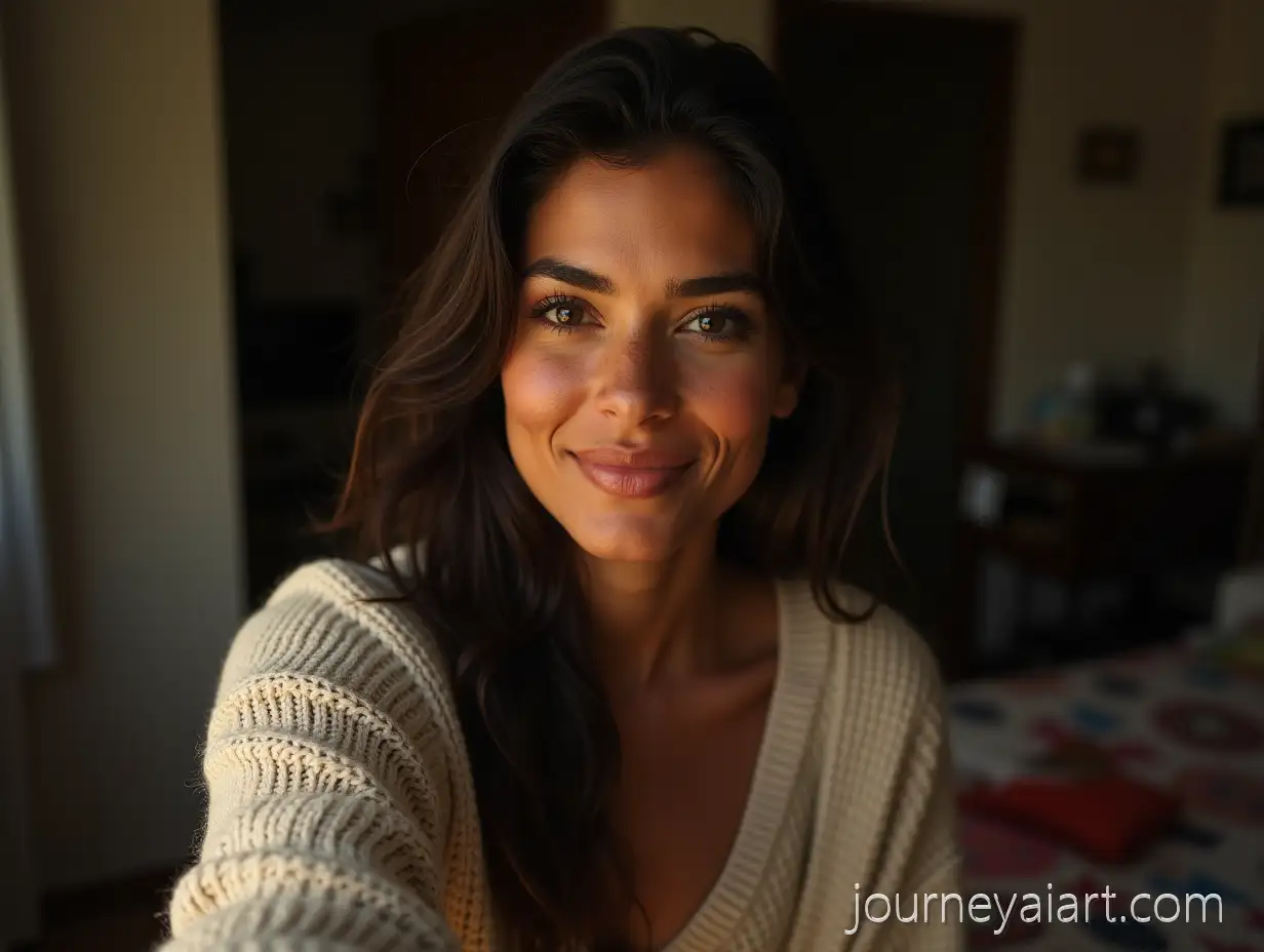 Casual-Mirror-Selfie-of-Woman-in-Messy-Bedroom-Wearing-Loungewear