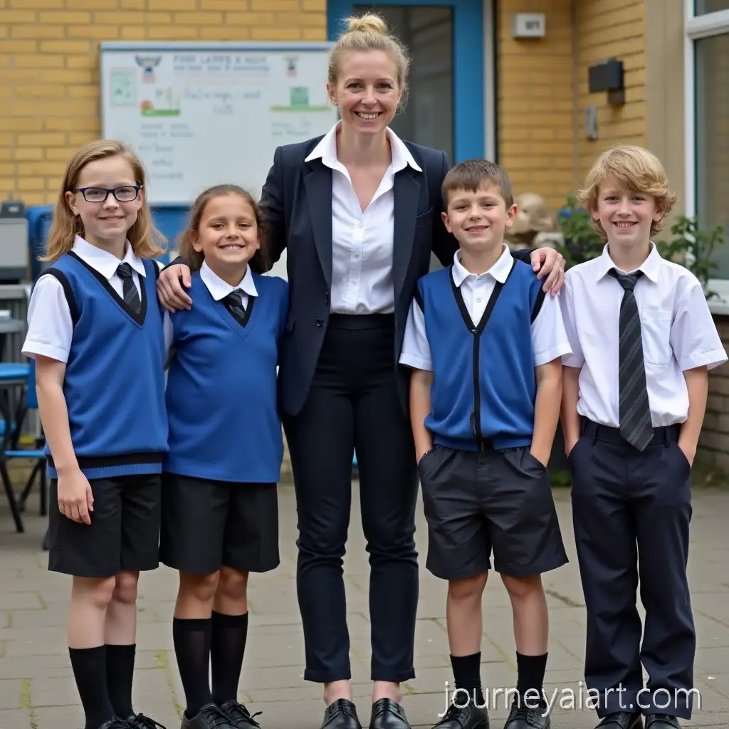 Primary-School-Class-with-Female-Teacher-and-Students-in-Uniforms