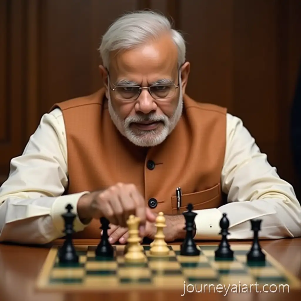 Indian-Prime-Minister-Narendra-Modi-Strategically-Playing-Chess-in-a-Modern-Office