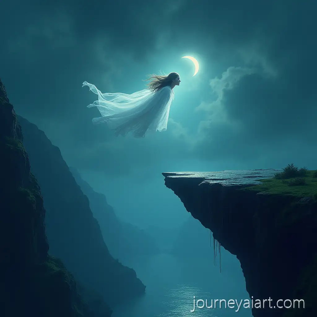 Ghost-Girl-Flying-Over-a-Cliff-at-Twilight