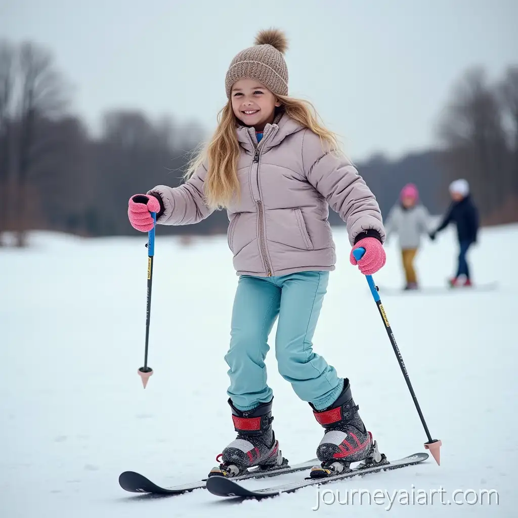 Blondes-Mdchen-beim-eleganten-Eiskunstlauf-auf-spiegelglatter-Eisflche