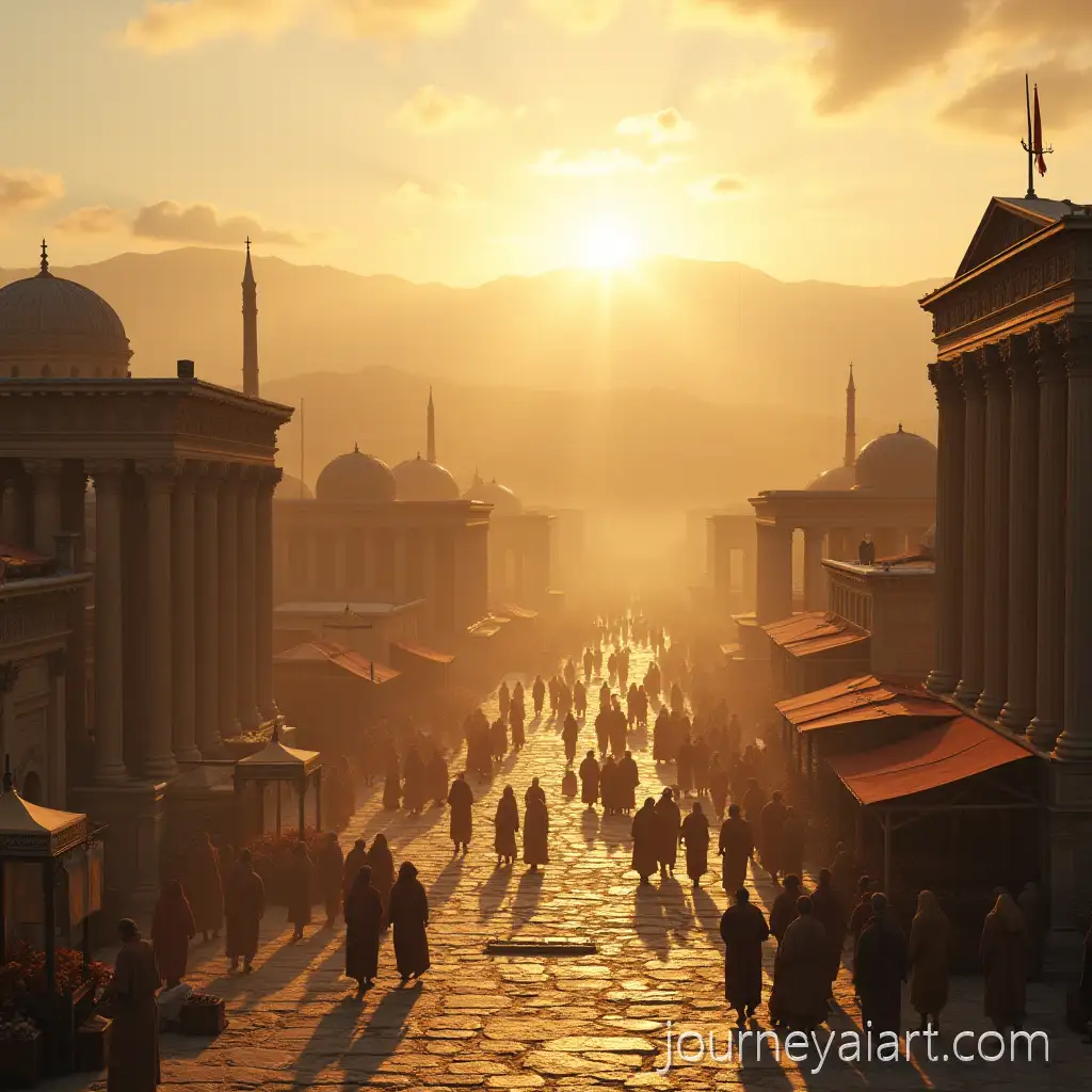 Ancient-City-of-Tarsus-at-Golden-Hour-with-Bustling-Marketplace-and-Classical-Architecture