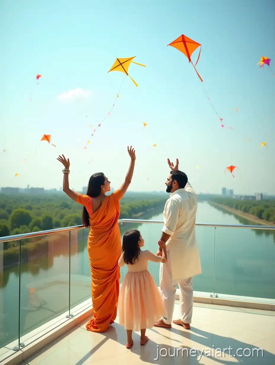 Indian-Couple-Flying-Kites-on-Modern-Balcony-with-RiverMakar-Sankranti-Kite-Festival-View-and-Festive-Makar-Sankranti-Vibes