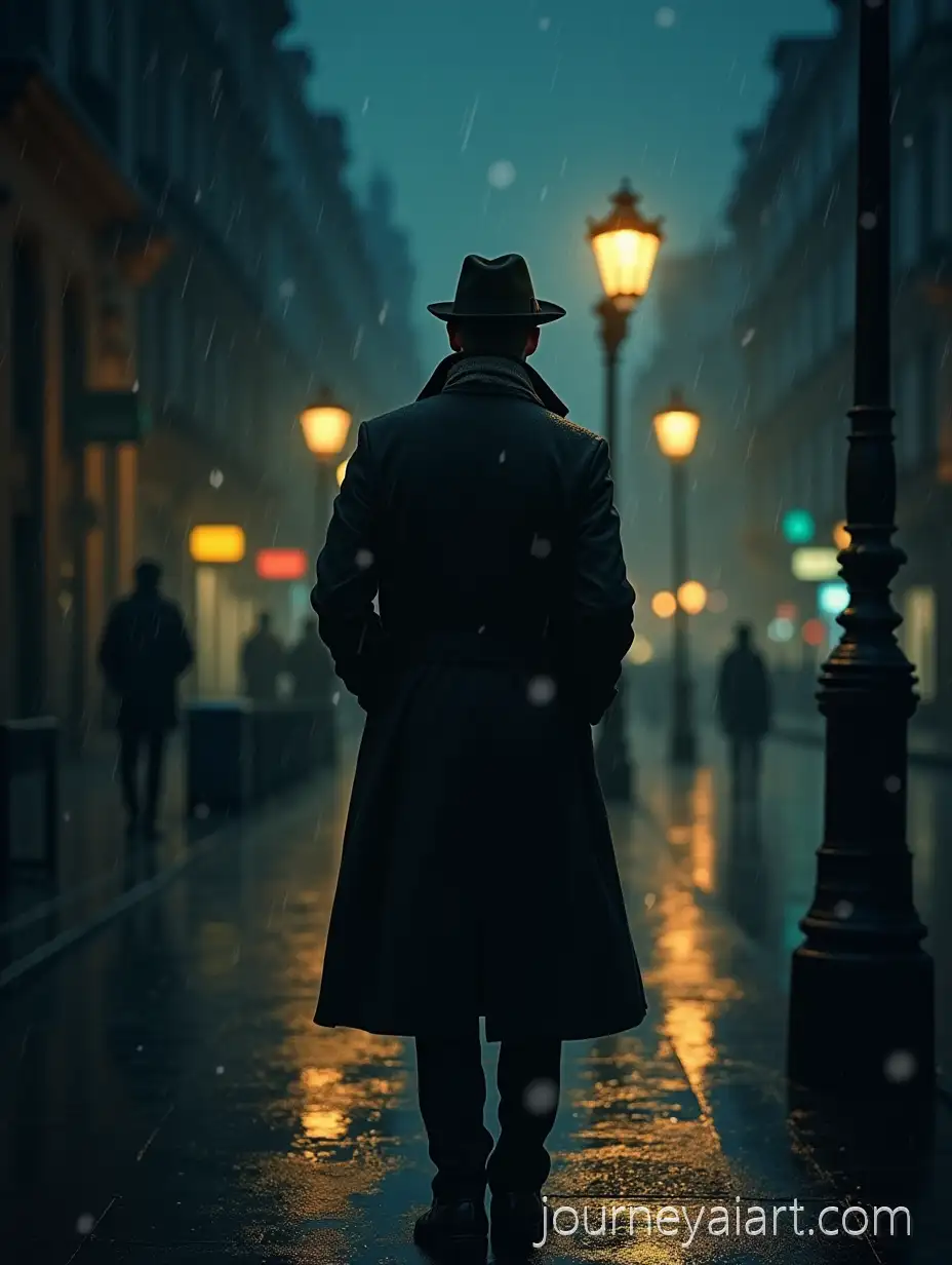 Cinematic-Noir-FairyNoir-FairyTale-DetectiveTale-Detective-in-Rainy-Night-City-with-Magical-Elements