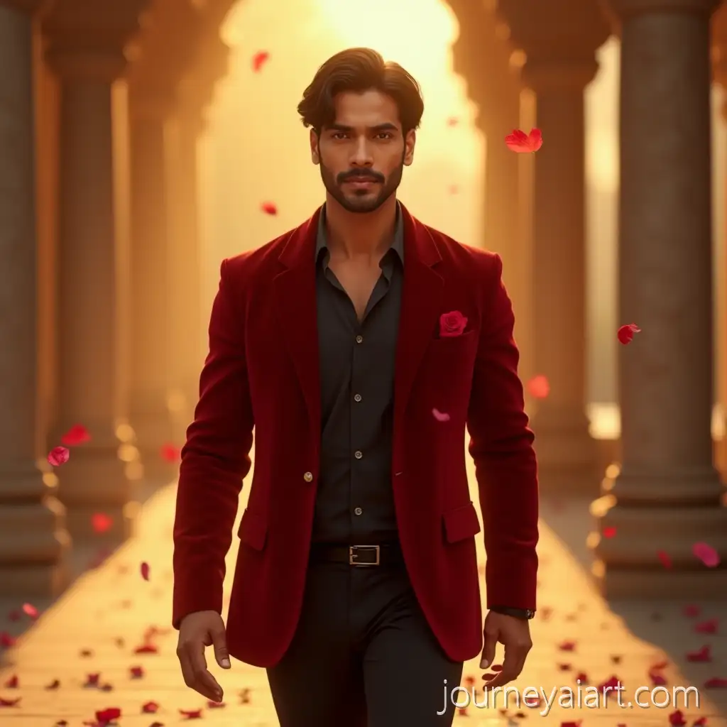 Romantic-Bollywood-Hero-Walking-Through-a-Royal-Palace-Garden-at-Sunset