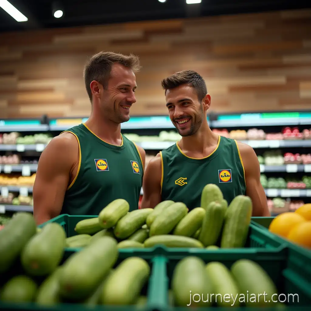 Two-Bulgarian-Volleyball-Players-Shopping-in-Modern-Lidl-Supermarket-Produce-Section