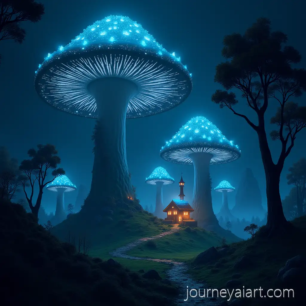 Giant-BiolumGiant-Bioluminescent-Mushroom-Forestinescent-Mushroom-Forest-with-Village-at-Night-in-Fantasy-Concept-Art-Style