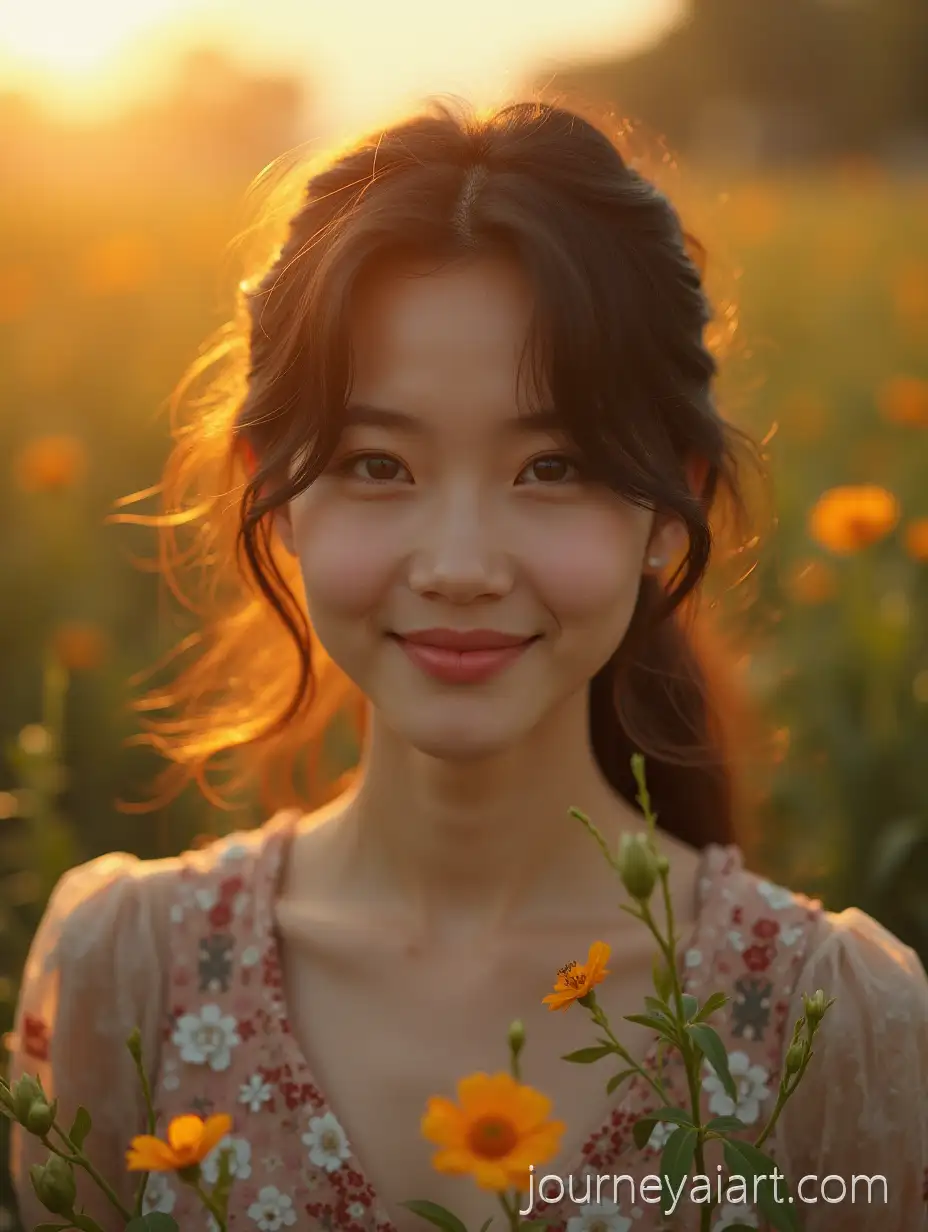 Cinematic-Portrait-of-a-Young-Vietnamese-Woman-with-Golden-Hour-Light-and-Flowers