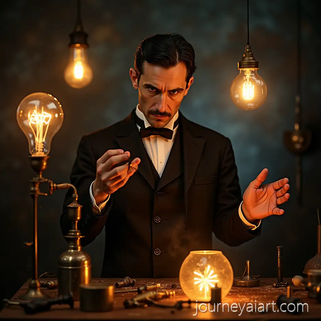 Nikola-Tesla-Surrounded-by-Glowing-Experimental-Invention-Devices