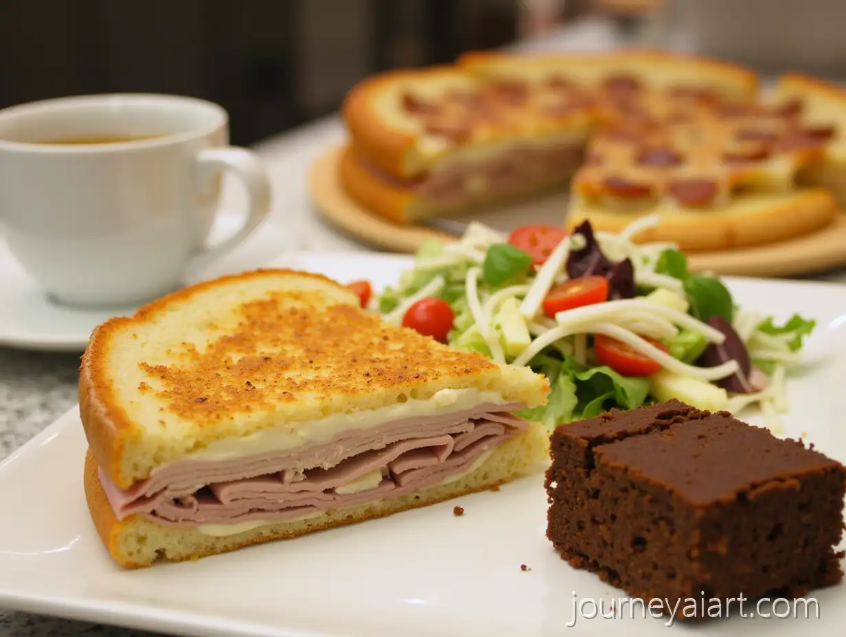 Espresso-Green-Tea-Turkey-Sandwich-Grilled-Cheese-Caesar-Salad-Margherita-PizzaFood-item-pictures-and-Chocolate-Cake-A-Delicious-Spread-of-Food-and-Beverages