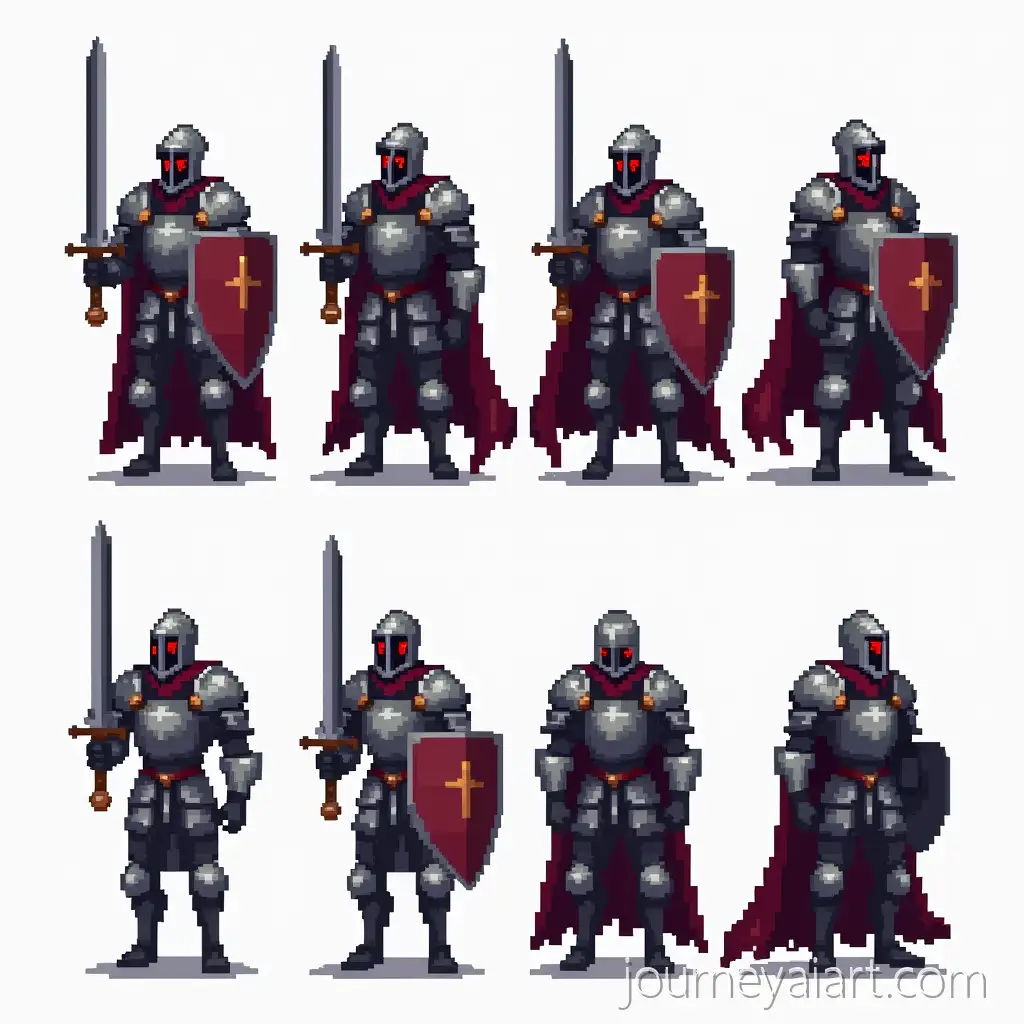 Pixel-Art-Knight-Sprite-Sheet-with-Dark-Medieval-Armor-and-Glowing-Red-Eyes