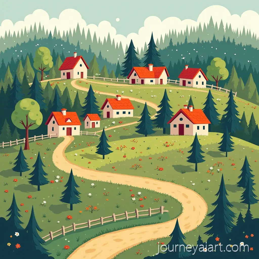 Village-with-Small-HousesScenic-Village-with-Small-Houses-and-Trees-in-Tranquil-Landscape