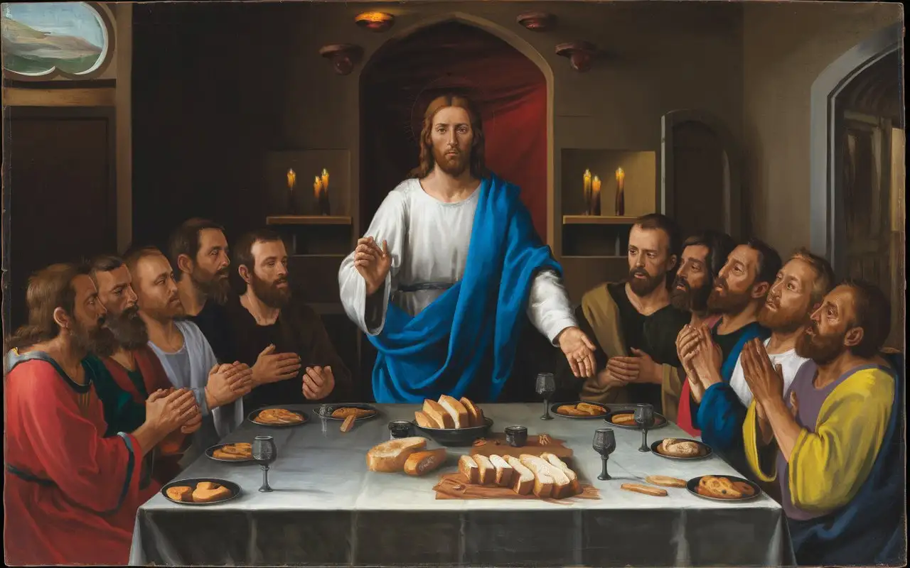 LORD JESUS CHRIST staged the last feast with his twelve disciples,
LORD JESUS CHRIST held the supper on the Passover in the Cenacle,
LORD JESUS CHRIST sanctified the bread and wine before his betrayal,