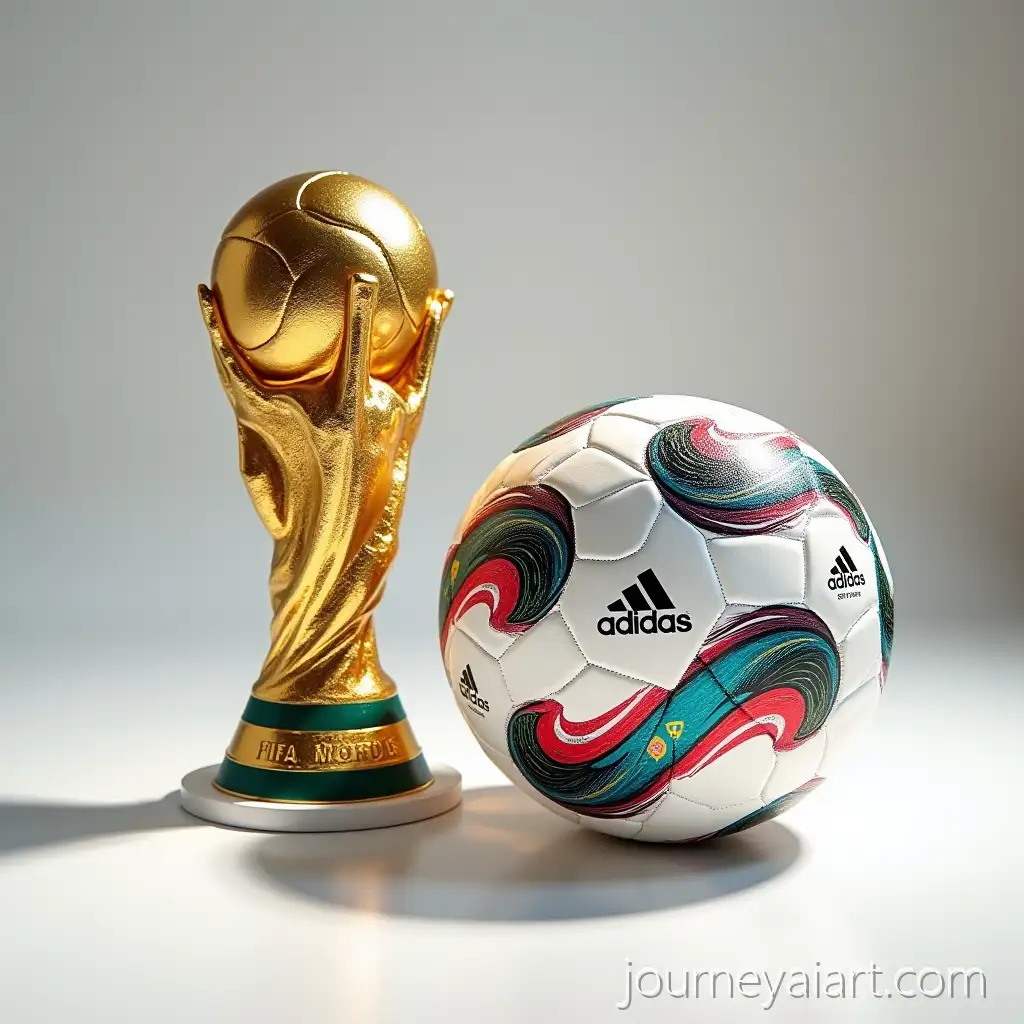 Hyperrealistic-FIFA-World-Cup-Trophy-Logo-and-Adidas-Brazuca-Soccer-Ball-Studio-Photography