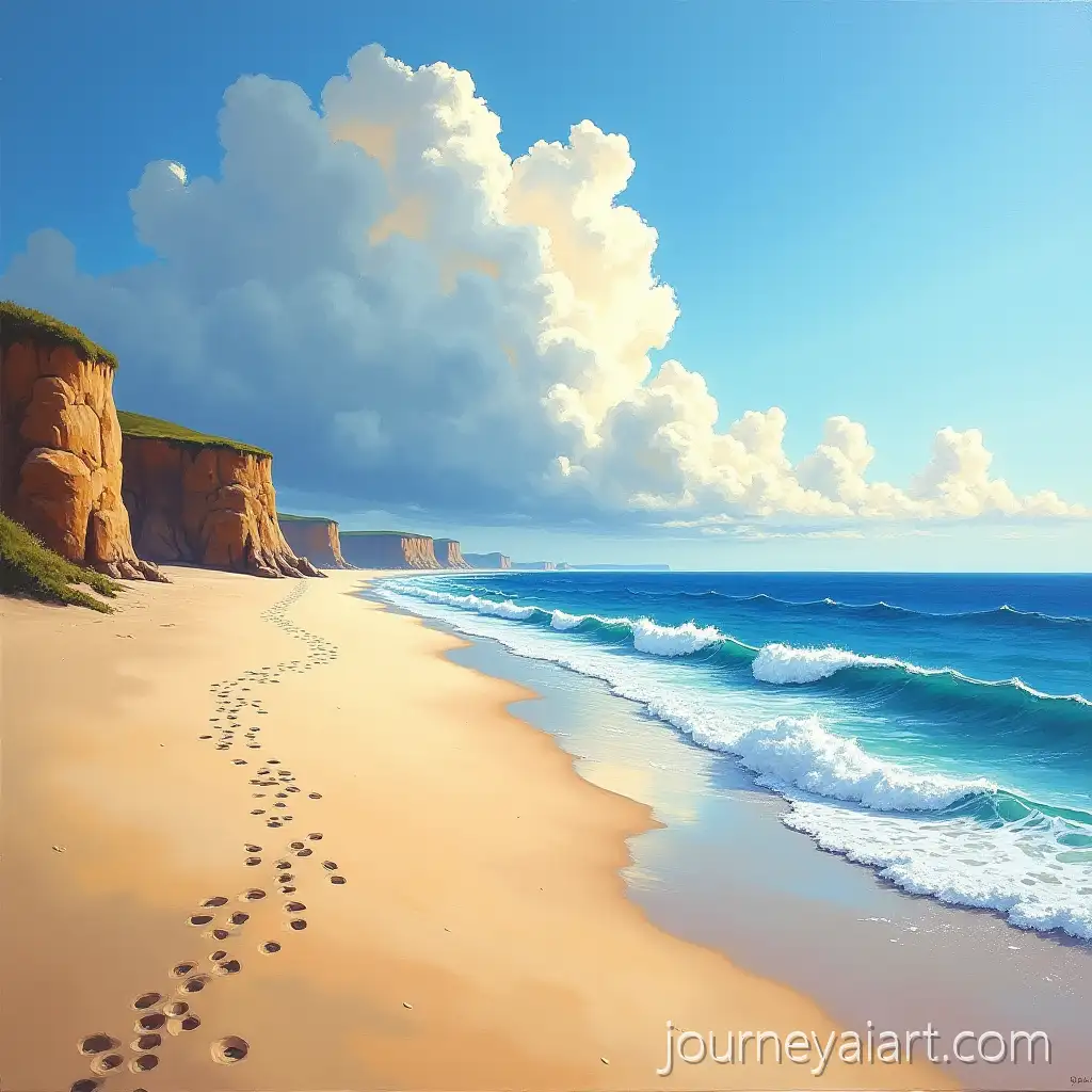Panoramic-Oil-Painting-of-Seashore-with-Sandy-Cliffs-and-Dramatic-Sky