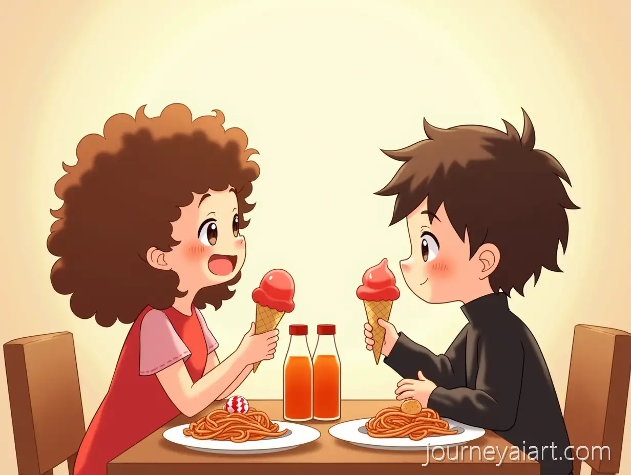 CuteAnime-Kids-Eating-Ice-Cream-AnimeStyle-Illustration-of-Two-Children-Enjoying-Ice-Cream-and-Spaghetti