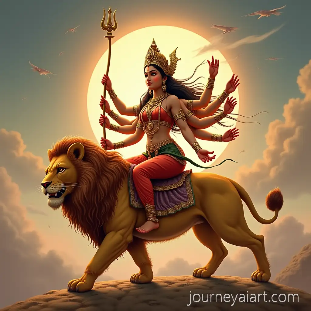 Goddess-Durga-Riding-a-Lion-with-Ten-Radiant-Arms
