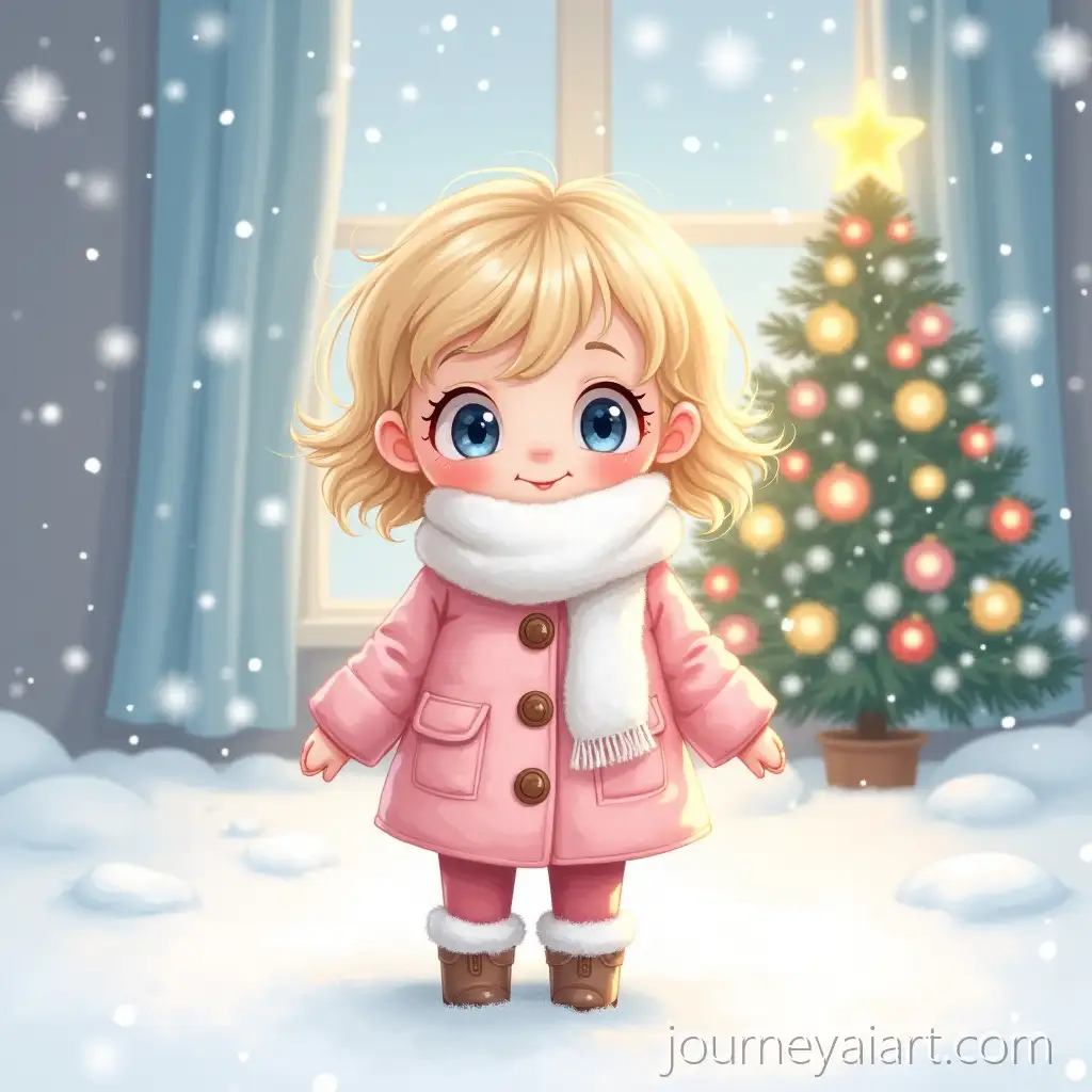 Watercolor-Illustration-of-a-Toddler-in-Pastel-Winter-Snow-with-Christmas-Glow