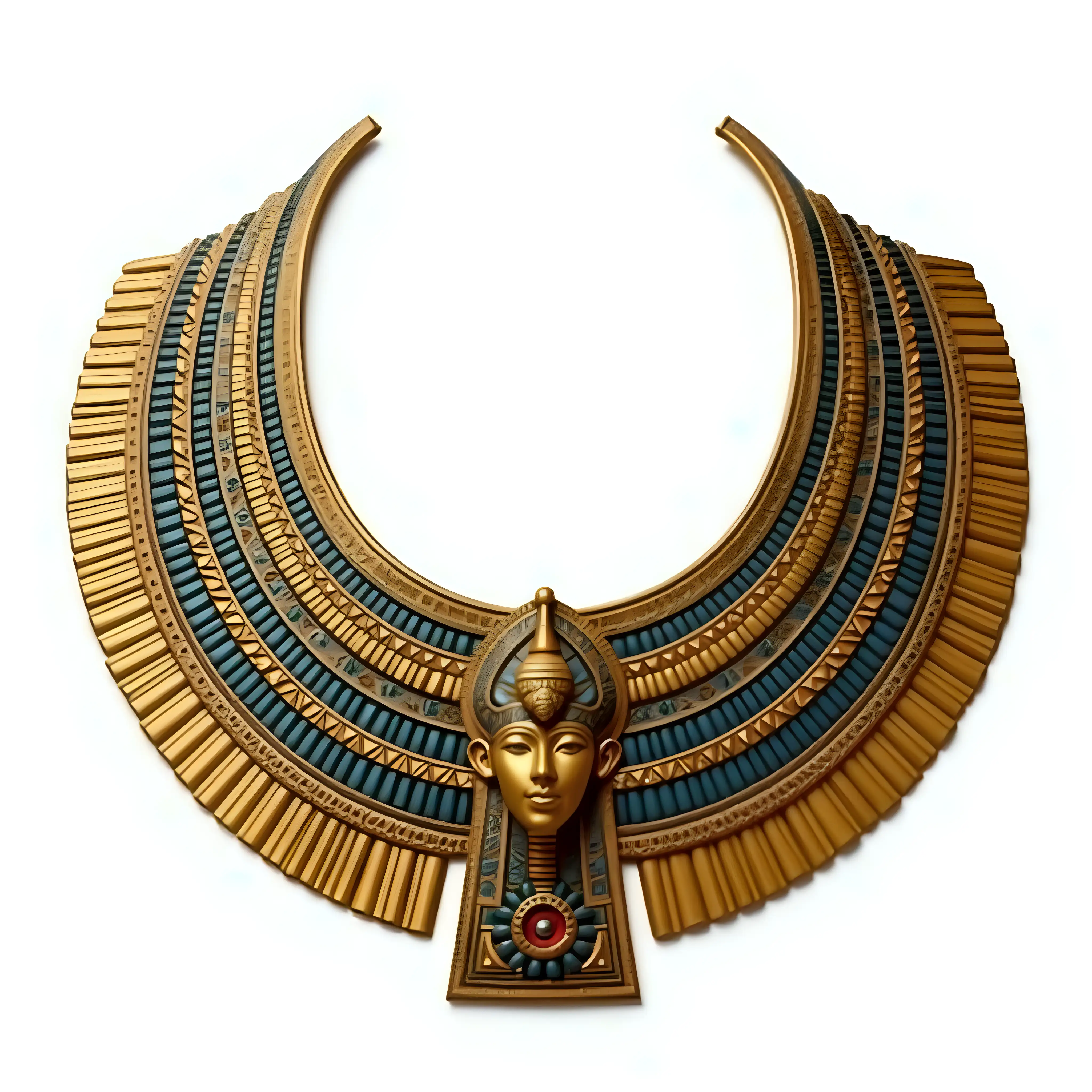a hyperrealistic picture of a Egyptian necklace, front view, white background